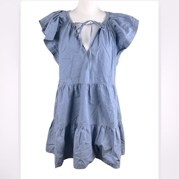 Pinch Cotton Ruffle Relaxed Peasant Coastal Dress Size Small - Picture 2 of 6